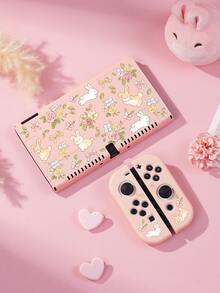 Conejo de dibujos animados lindo, flor de rosa francesa, patrón de lazo Funda protectora para Switch/Switch 2da generación/Carcasa protectora transparente con brillo, compatible con el nuevo Switch 2 (2025)/Switch NS/Switch OLED/Lite, adecuada y compatible con accesorios de consola de juegos Switch, juego completo, bolsa de almacenamiento, carcasa base con ranura para tarjeta, caja de almacenamiento de tarjetas de juego, funda protectora para Switch, mejor regalo compatible con jugadores de Switch - Multicolor - Ver 16