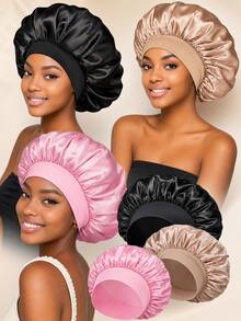 1/2 Stücke Schwarze, Roségoldene Seidennachtmütze, Satin-Haarkappe, weiches elastisches Band Seidennachtmütze, und Seidenhaarschlaufe für lockiges Haar, trockene Haarkappe, schnelltrocknend, bequeme Haarkappe, Haarschutz, geeignet für Badezimmer, Friseursalons, Schlafzimmer, Haaraccessoires - Mehrfarbig - Übersicht 2