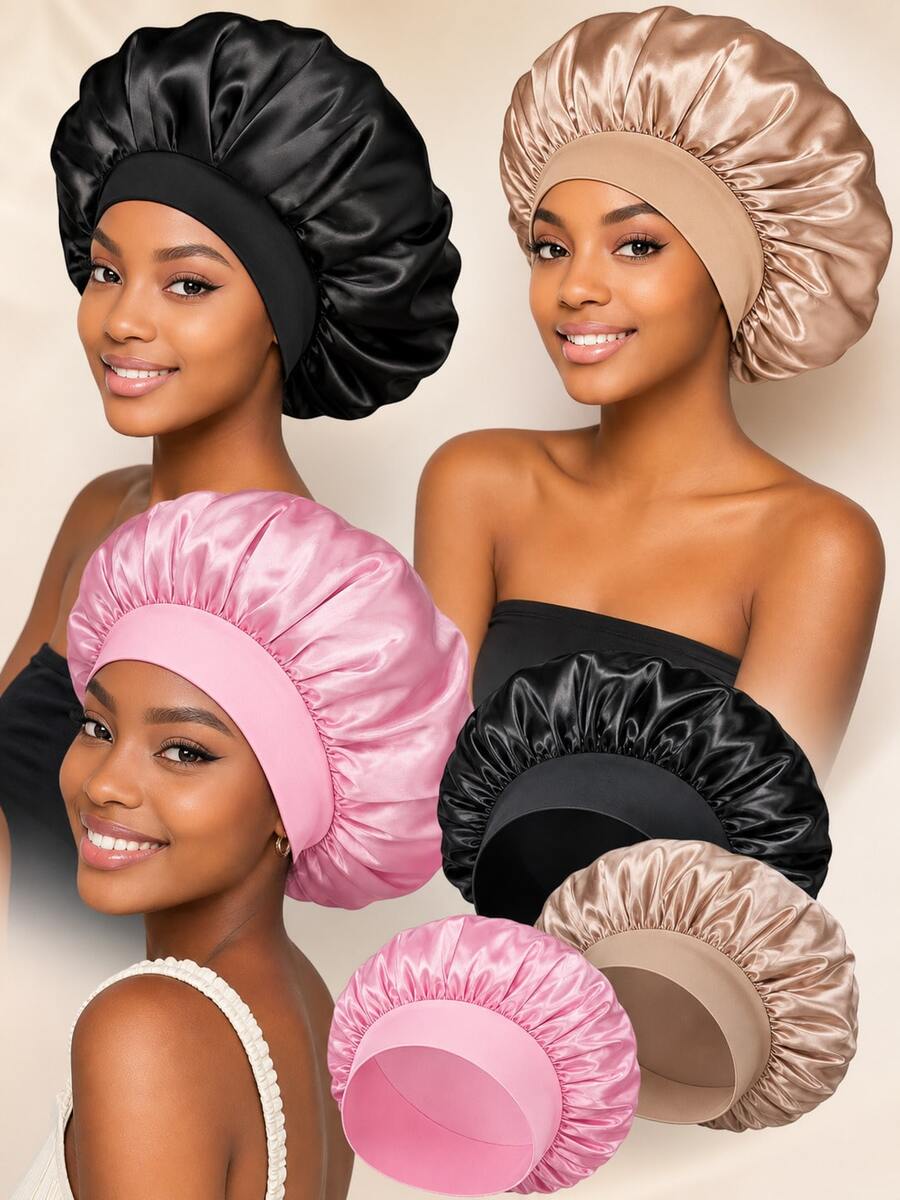 1/2 Stücke Schwarze, Roségoldene Seidennachtmütze, Satin-Haarkappe, weiches elastisches Band Seidennachtmütze, und Seidenhaarschlaufe für lockiges Haar, trockene Haarkappe, schnelltrocknend, bequeme Haarkappe, Haarschutz, geeignet für Badezimmer, Friseursalons, Schlafzimmer, Haaraccessoires