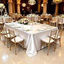 2pcs 145*260cm Rectangular Satin Tablecloth, Smooth Fabric Table Decor, Suitable For Wedding Dining Table, Restaurant Dining Table, Banquet Event Table Decor - White - View 8