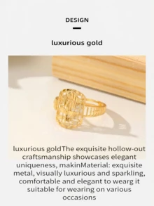 5Pcs 24K Gold Plated Hollow Filigree Open Ring Set, Vintage Floral Leaf Wide Statement Rings, Non Tarnish Hypoallergenic Women Stacking Jewelry - Gold - View 3