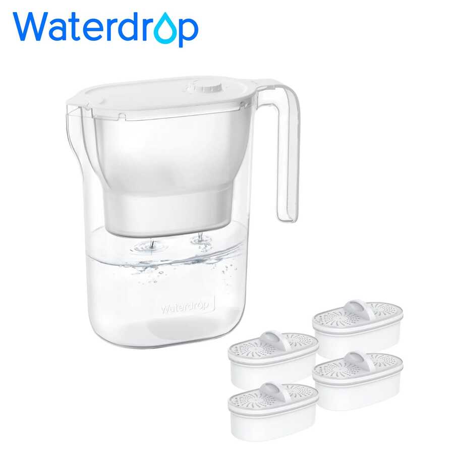 Waterdrop Water Filter Jug, NSF Certified 2.5L, Reduces Lead, Fluoride, Chlorine And More, 1X Built-In Original Filter + 3X Additional Filters (Replacement Filter: WD-PF-01A Plus)