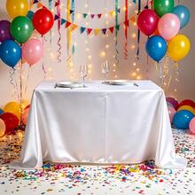 2pcs 145*260cm Rectangular Satin Tablecloth, Smooth Fabric Table Decor, Suitable For Wedding Dining Table, Restaurant Dining Table, Banquet Event Table Decor - White - View 9