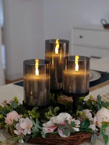 Velas LED sin llama, velas de pilar LED parpadeantes, mecha en forma de lágrima mejorada, velas electrónicas alimentadas por batería, decoración de centro de mesa, decoración de boda, jardín, fiesta festiva - Gris - Ver 4