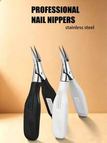 1pc Black/White Stainless Steel Cuticle Nipper, Sharp Fine Tip, Non-Slip Soft Handle, Nail Trimming Tool, Suitable For Salon And Home Manicure - Black and White - View 2