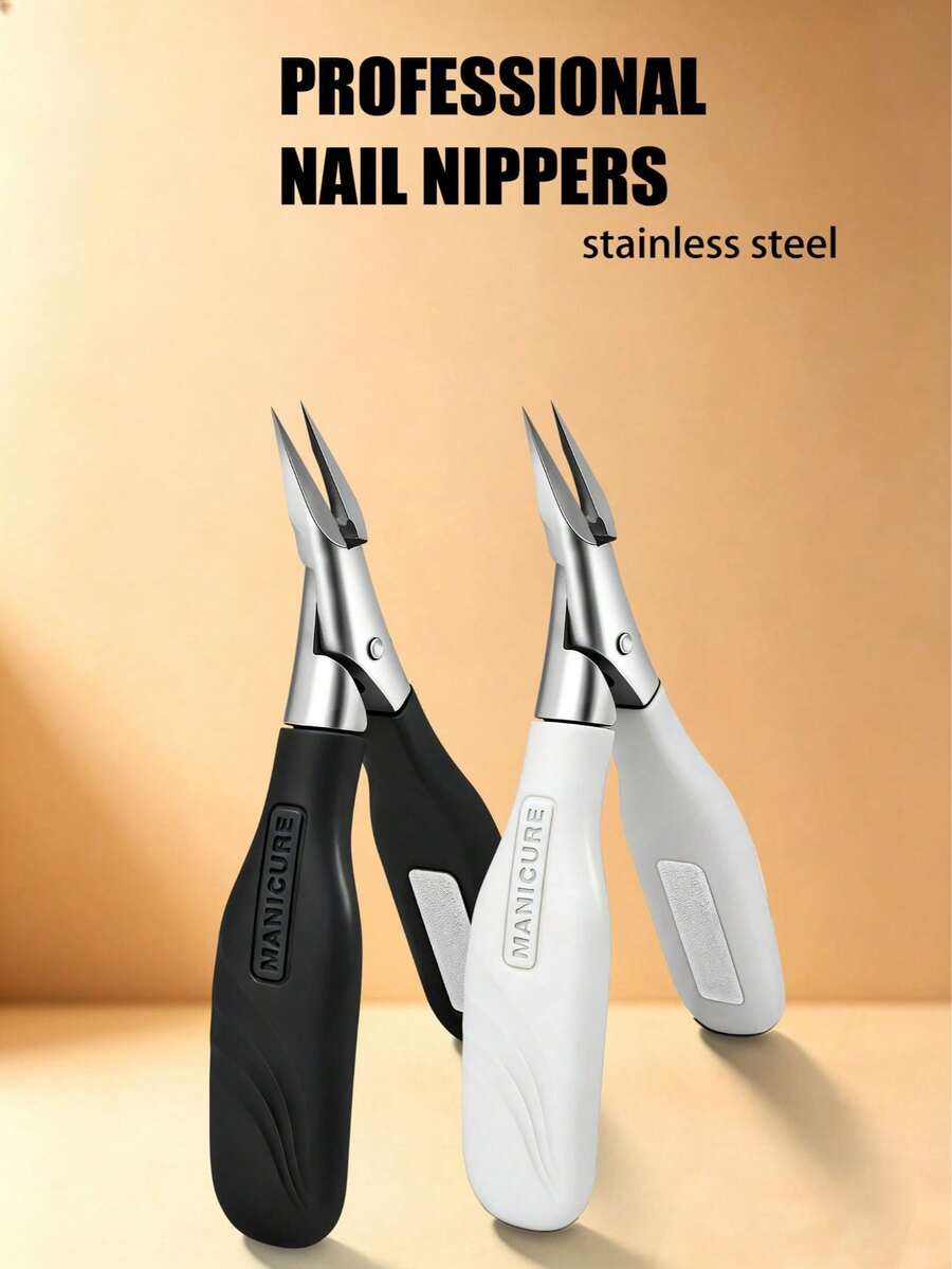 1pc Black/White Stainless Steel Cuticle Nipper, Sharp Fine Tip, Non-Slip Soft Handle, Nail Trimming Tool, Suitable For Salon And Home Manicure