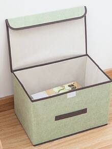 1pc Washable Linen Foldable CD Storage Box, Collapsible Storage Bin With Lid, Toy Organizer Basket, Laundry Basket - Khaki - View 7