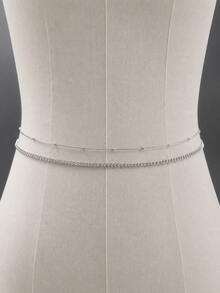 2pcs Women's Minimalist Sexy Metal Bead Double Layer Waist Chain, Beach Bikini Body Chain, Summer Jewelry Accessory, Suitable For Daily, Party And Vacation Wear. - Gold - View 3