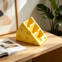 Cute Cheese-Shaped Remote Control Holder, Can Hold 3 Remotes, Multi-Functional Desktop Storage Box And Remote Control Stand, Suitable For Office Desk Storage - Yellow - View 9