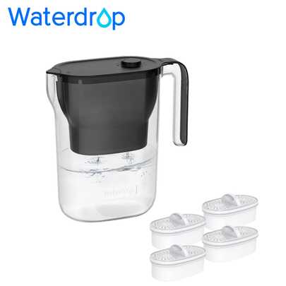 Waterdrop Water Filter Jug, NSF Certified 2.5L, Reduces Lead, Fluoride, Chlorine And More, 1X Built-In Original Filter + 3X Additional Filters (Replacement Filter: WD-PF-01A Plus)