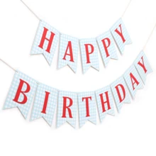 Blue And Red Happy Birthday Banner - First Birthday Decorations, Blue Checkered Red Letter Happy Birthday Banner - Multicolor - View 6