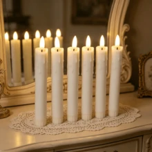 6入組無焰LED錐形蠟燭，滴蠟效果，3D逼真火焰，塑膠材質，電池供電，適用於燭台、壁爐、壁爐架、樓梯扶手、餐桌中心裝飾，婚禮、聖誕派對裝飾，不含電池 - Beige-6pack - 查看 7