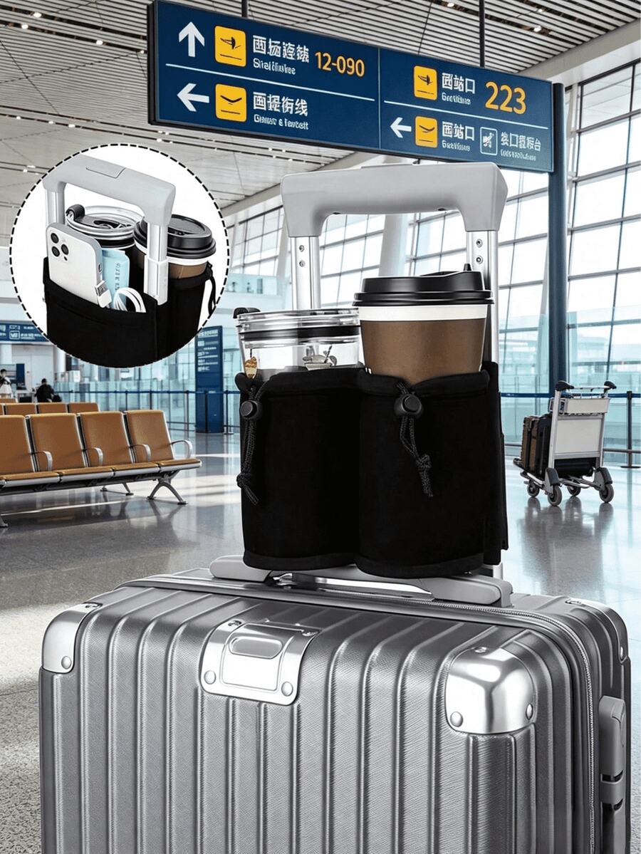 2/1pc Adjustable Height Open Cup Holder Accessory For Luggage, Multi-Functional Luggage Packing Bag, Unisex Travel Essential, Cruise Travel Necessity - Multicolor - View 1