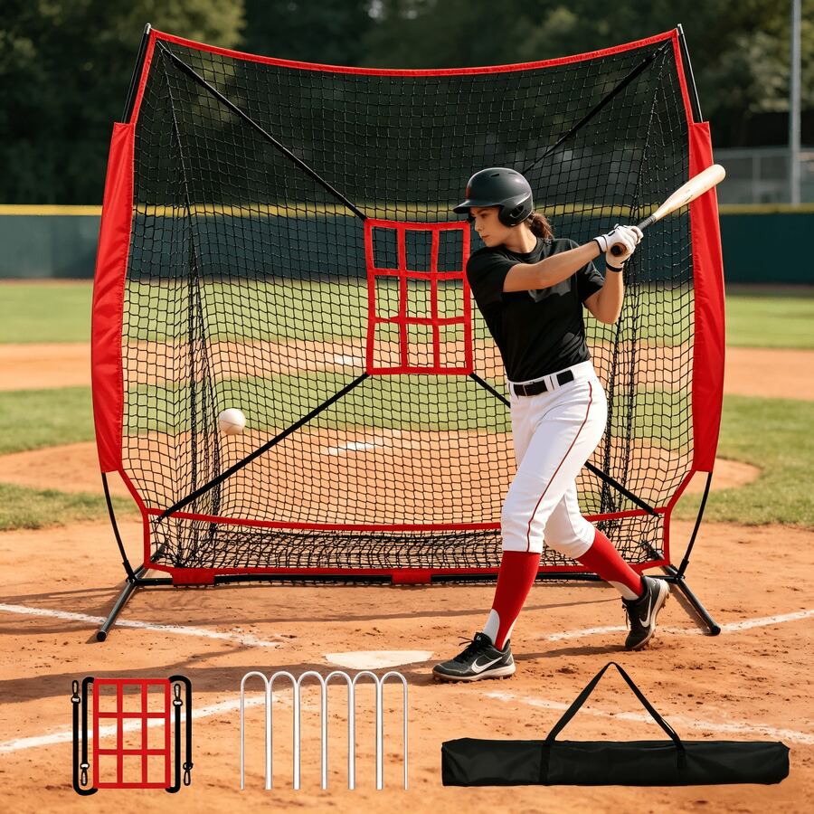 Practical Design Baseball And Softball Training Net With Storage Bag - Red - View 1