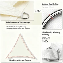 1pc Triangular Sun Shade Sail, Heavy Duty Synthetic Fiber Shade Cloth, Curved Edge Design, With Stainless Steel D-Rings, Suitable For Patio And Outdoor Use - Multicolor - View 7