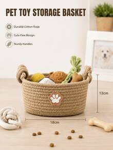 1PC Khaki Cotton Rope Storage Basket, Cute Bear Pattern Woven Storage Basket, Decorative Storage Bin For Desktop, Shelf, Bedroom, Wardrobe, Living Room - Multicolor - View 2