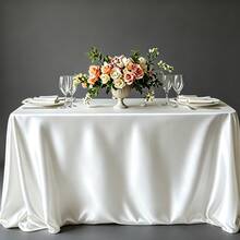 2pcs 145*260cm Rectangular Satin Tablecloth, Smooth Fabric Table Decor, Suitable For Wedding Dining Table, Restaurant Dining Table, Banquet Event Table Decor - White - View 1