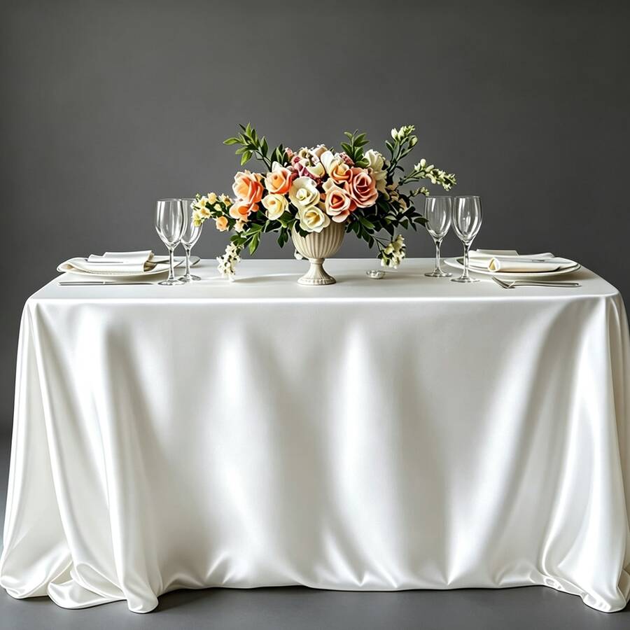 2pcs 145*260cm Rectangular Satin Tablecloth, Smooth Fabric Table Decor, Suitable For Wedding Dining Table, Restaurant Dining Table, Banquet Event Table Decor - White - View 1