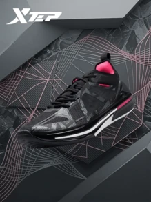 XTEP 10th Generation Yun Basketball Shoes, Low-Top, Shock Absorption, Anti-Slip, Wear-Resistant, Professional Basketball Shoes, Black/Classic White - Black/Classic White - View 2