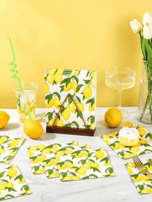 20pcs Disposable Lemon Print Napkins (13 X 13 Inches), Watercolor Style Lemon Napkins, Decorative Fruit Theme, Suitable For Birthday, Party, Daily Use, Tropical Summer Gathering, Wedding Table Setting And More - Multicolor - View 3