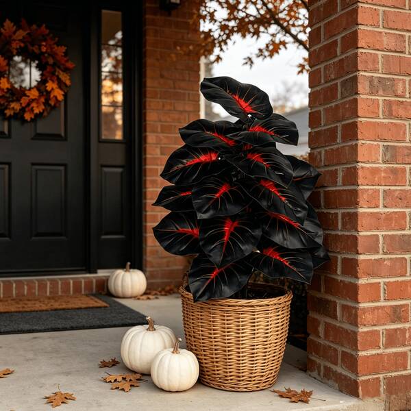 1pc Large Lifelike Artificial Plant [Black Monstera] - Red Spirit, 18 Leaves Faux Monster Plant, Artificial Flowers/Plants Plastic Greenery Potted Plant For Home Decor, Halloween-Christmas Pine Tree Without Pot - Suitable For Store Decoration, Garden, Indoor Decor, Outdoor Decor, Farmhouse, Housewarming, Doorway Decor, Best Holiday Decoration - Indoor/Outdoor Decor | Elegant Leaf Design | Faux Plant Decoration