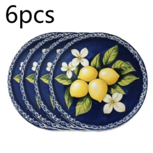 圓形與橢圓形聚酯纖維餐墊 36*36cm,復古檸檬籃與深藍檸檬花卉印花,防水耐熱可水洗,適用於餐桌裝飾與隔熱 - 彩色 - 查看 13