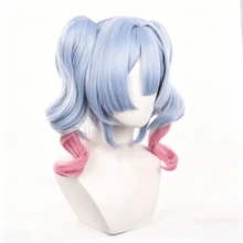 Rabbit Hole Cosplay假髮－藍色至粉色漸層動漫髮型，附仿真頭皮與夾式雙馬尾，合成纖維髮，適用展覽、嘉年華與萬聖節派對 - 霧霾藍 - 查看 3