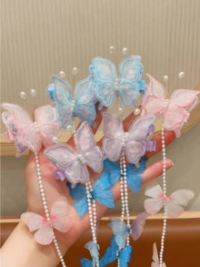 2pcs Butterfly Hair Clips With Faux Pearl Tassel Braided Hair Clips, Sweet Princess Hair Accessories For Girls, Can Be Used For Braiding, Hair Ties, Photography And Outfit Matching (Paper Card For Display Only) - Multicolor - View 6