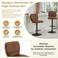 Height-Adjustable Bar Stool / 360° Swivel Bar Stool / With Backrest And Footrest / Leather Upholstery / Load Capacity 136 Kg / For The Bar At Home Or In The Office - 黑色 + 棕色 - 查看 8