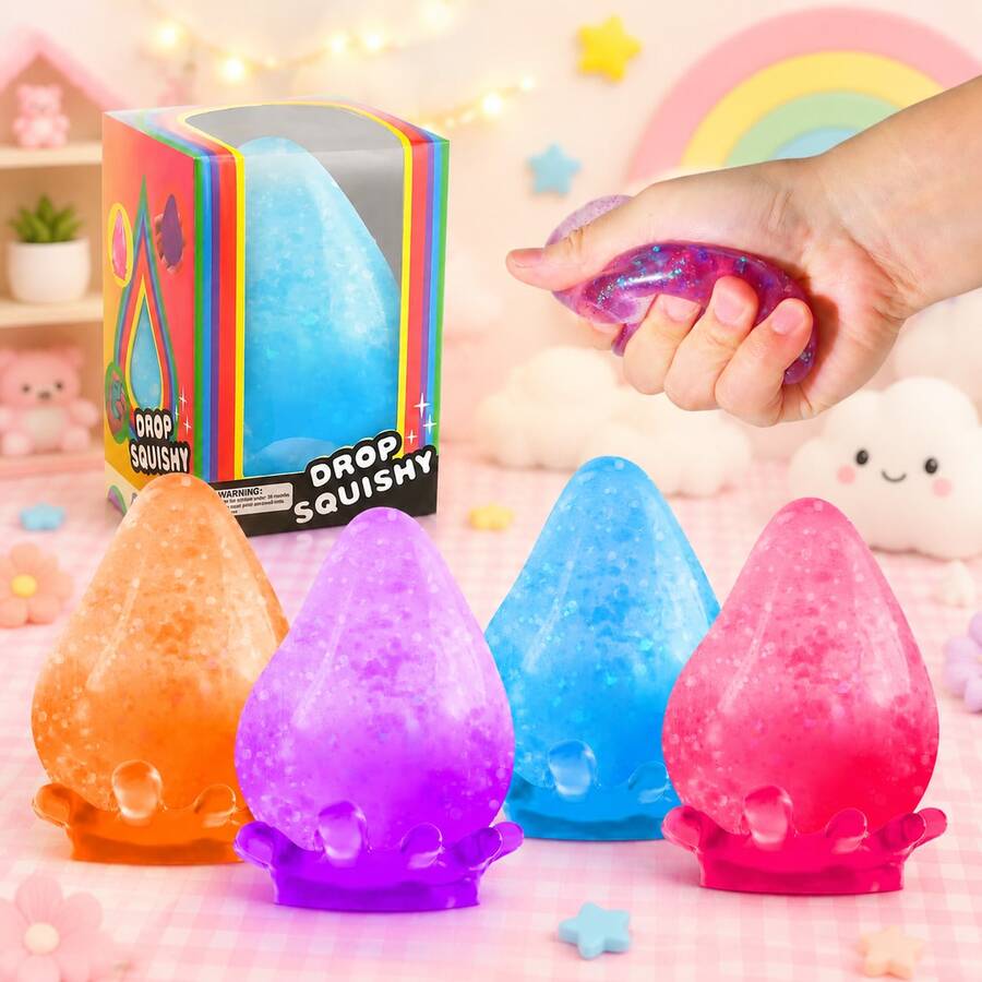1/2/4pcs Cute Water Drop Shaped Squeeze Toy With Base, Soft Slow Rebound Sensory Stress Relief Fingertip Desktop Toy, Suitable For Children, Students, Office Gift - Multicolor - View 1