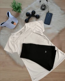 Women's Gym Set: Dry Fit T-Shirt + Short Fitness Sports Shorts - Premium Lightweight And Comfortable Women's Gym Kit - 白色+黑色短褲 - 查看 1