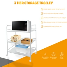 Crystals Slim Rolling Storage Trolley With Wheels, Multi-Tier Kitchen Bathroom Utility Organiser Cart - White-3-Tier - View 4