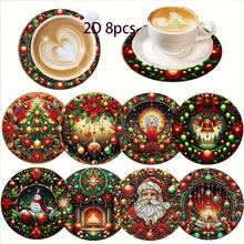 Merry Christmas 8pcs PET Coasters, Christmas Pattern Design Heat-Resistant Coasters, Washable, Affordable, Suitable For Event And Party Decor, Table Centerpiece, Halloween, Christmas, Thanksgiving Holiday Decorations - Multicolor a - View 2