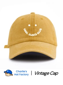 1 Pc Washed Baseball Cap With COOL AUNTS CLUB, Vintage Dad Hat Unisex, Funny Smiling Face Sun Hat For Women, Perfect For Family Gathering, Daily Wear - SIXTIES - View 20