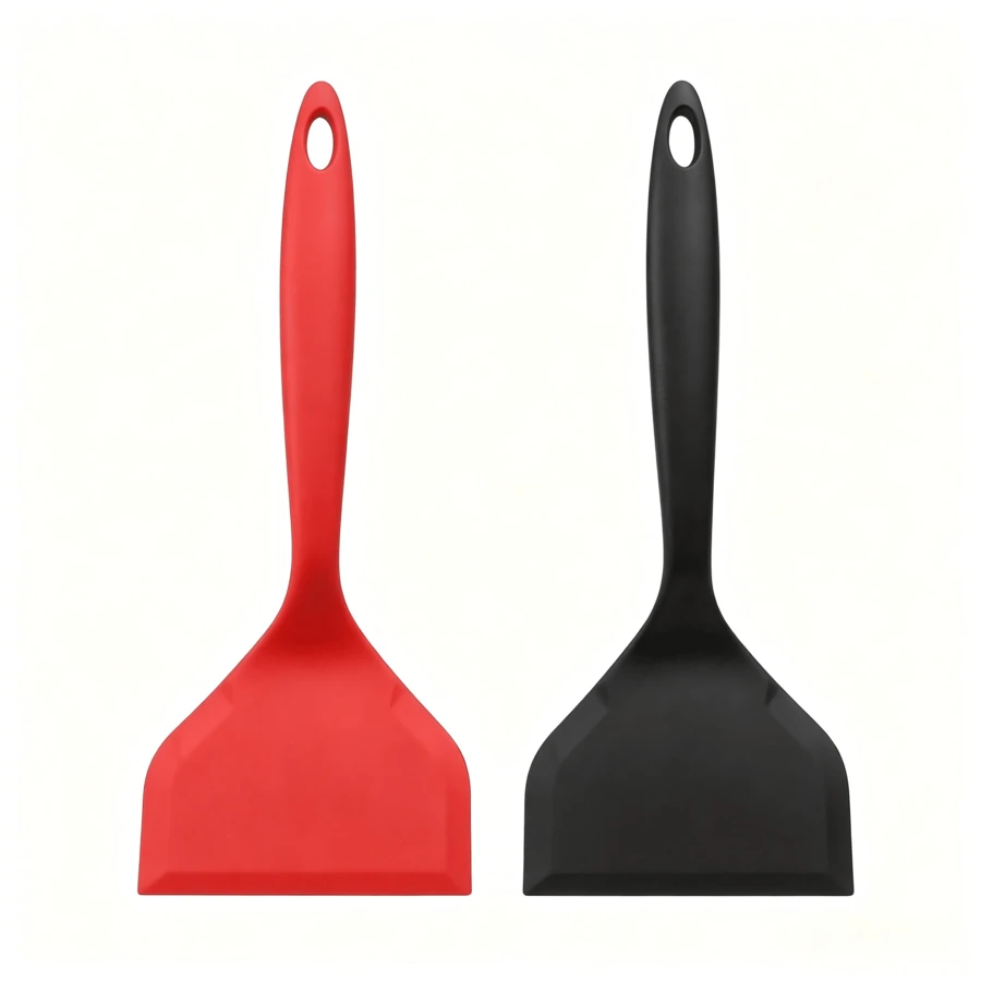 Antihaftbeschichtete Silikonspatel, 2-teilig, hitzebeständig, ideal für Omeletts, Pfannkuchen, Hamburger und zum Backen. Farbe: (rot, schwarz) - Verschiedenfarbig - Übersicht 1