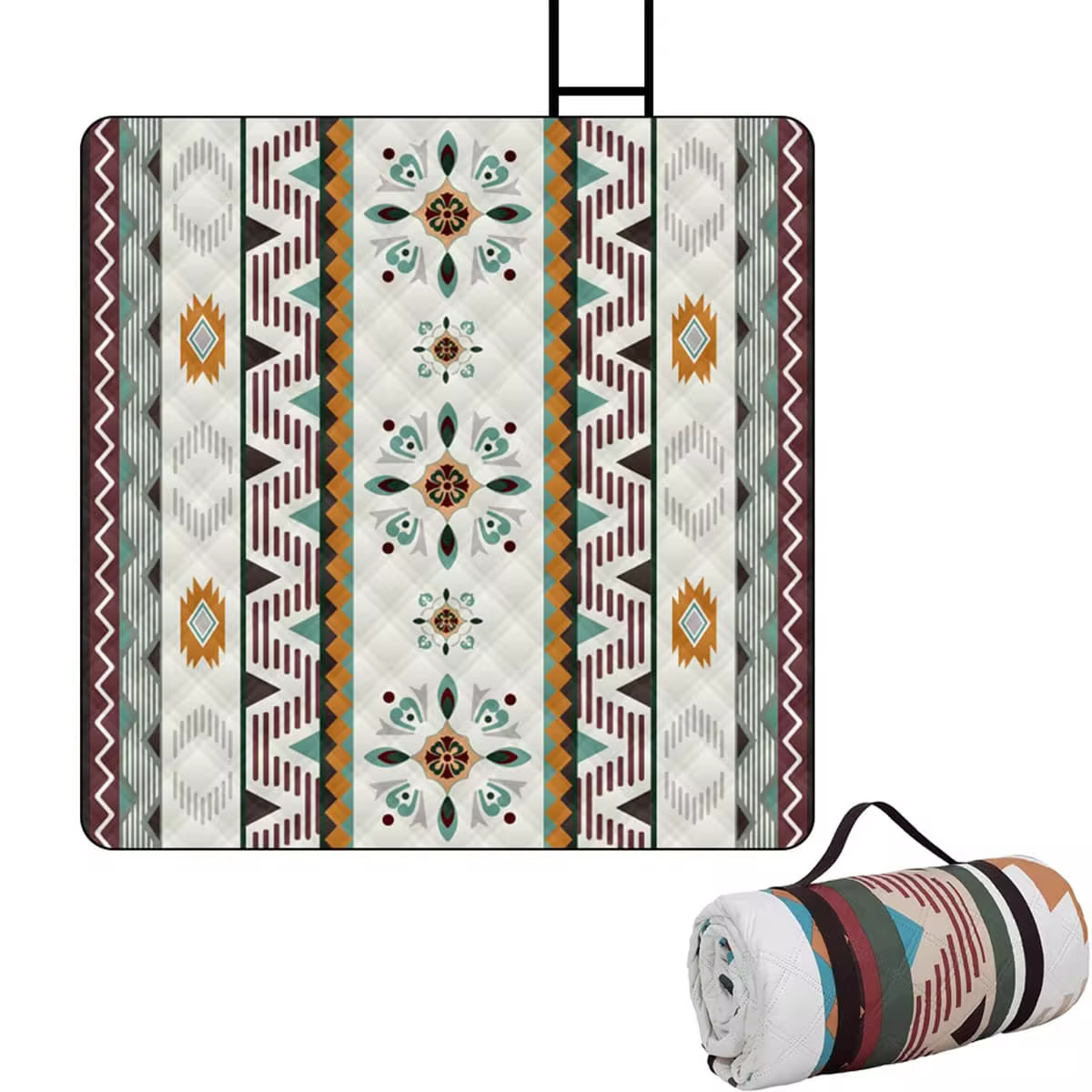 1pc Outdoor Picnic Blanket, Bohemian Style Beach Mat For 4 To 6 Adults, Extra Large Waterproof Wear-Resistant Grass Blanket, Portable Sand Free Picnic Blanket With Carry Strap, For Summer Camping Hiking Fish Park Travel Party Country Holiday Concert - Green - View 11
