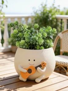 Smiling Face Planter, Cute Rocking Chair Design, With Drainage Hole, Funny Small Flower Pot, Suitable For Indoor Succulents, Unique Gift For Plant Lovers - Multicolor - View 19