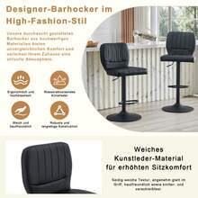 Height-Adjustable Bar Stool / 360° Swivel Bar Stool / With Backrest And Footrest / Leather Upholstery / Load Capacity 136 Kg / For The Bar At Home Or In The Office - 黑色 - 查看 7