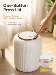 Une poubelle en plastique 3L/9,5L avec couvercle, design à bouton-poussoir, convient pour les cuisines, les salles de bain, les bureaux, les salons, les chambres, les meubles et la décoration de la maison, les décorations de Noël, les cadeaux de Noël - Blanc. - Blanc - Voir 4