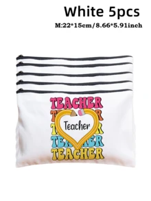 5pcs Best Teacher Theme Zipper Pouch Express Gratitude And Love Makeup Bag Various Snack Small Storage Bag Portable Multi-Functional Storage Bag Teacher Travel Storage Gift Thanksgiving Christmas Birthday Teacher's Day Back To School Graduation Gift - Multicolor - View 58