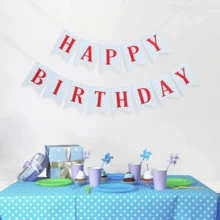 Blue And Red Happy Birthday Banner - First Birthday Decorations, Blue Checkered Red Letter Happy Birthday Banner - Multicolor - View 1