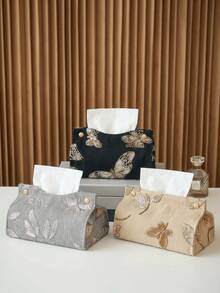 Elegant Embroidered Tissue Box, Dragonfly & Butterfly Pattern Sequin Tissue Storage Bag, High-End Large Capacity Storage Bag, Bathroom Bedroom Home Essential Toilet Paper Storage Box, Car Tissue Box, Decorative Tissue Box - Multicolor - View 10