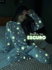 Eatifa Women's Long Fleece Pajamas, Furry, Warm, Winter, Closed, Glows In The Dark - Lime Green - View 5