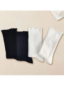 1/3/5 Pairs, Cute Women's Ruffled Ankle Socks, Black And White Color Scheme - Multicolor - View 2