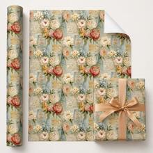 5m/16.4ft Roll Gift Wrapping Paper, Oil Painting Floral Pattern, Matte Copperplate Paper, 43cm X 500cm, Suitable For DIY, Best Friend Gathering, Birthday Party, Holiday Decoration - Flower T-hh10 - View 6
