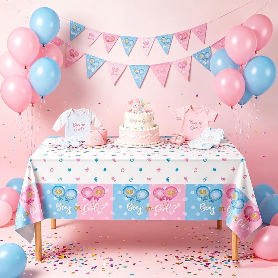 1/3 Peças Toalhas de Mesa Descartáveis de Plástico Azul e Rosa, Toalhas de Mesa para Revelação de Gênero, Suprimentos de Decoração de Festa Azul e Rosa, 54X108 Polegadas - Multicolorido - Visão 1