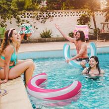 2pcs Striped C-Shaped Inflatable Floating Rings, Adult Water Floating Lounge Chair, Pool Party And Beach Leisure Float, Inflatable Raft, Suitable For Outdoor Swimming And Water Activities - Multicolor - View 5