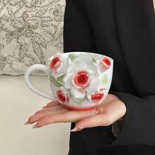 Handmade Rose Flower Embossed Mug, 3D Floral Ceramic Mug, Elegant Rose Tea Cup, Perfect Gift For Friends, Birthday, Office Coffee Mug - Multicolor - View 5