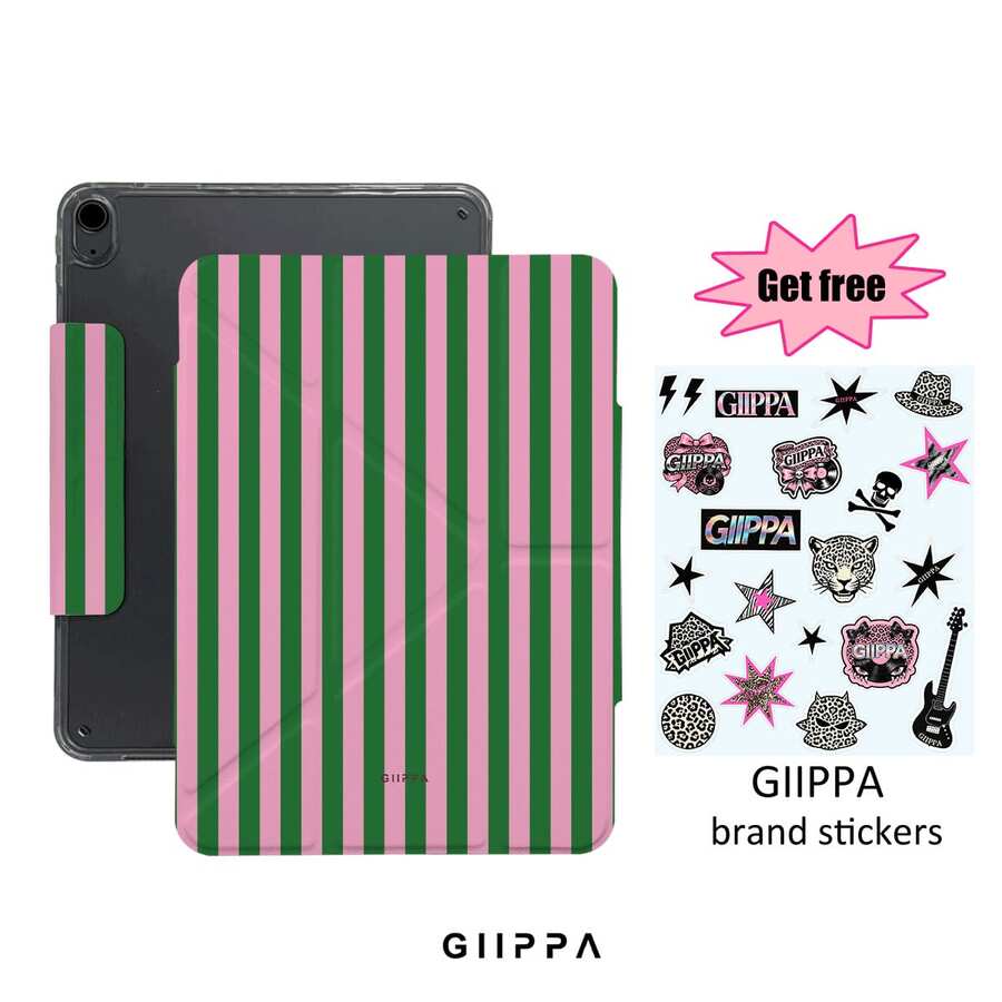 GIIPPA 1 pieza Funda protectora para tableta con estampado de rayas verticales rosa & verde, magnética, desmontable, plegable en Y, anti-doblez y a prueba de golpes, compatible con iPad Mini 6/7, Air 2/3/4/5/11/13 pulgadas (M2/M3 2024-2025), 5/6/7/8/9/10/11ª generación, Pro 10.5/11/12.9 pulgadas (2017-2025), estilo universitario, funda para A16 10ª generación, tableta, oficina - Multicolor 5 - Ver 1