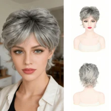 Layered Short Blonde Pixie Wigs For White Women Dark Brown Ombre Blonde Pixie Cut Wig With Bangs Synthetic Natural Looking Daily Party Wig - Multicolor - View 6